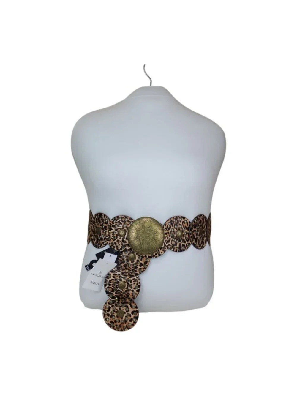 La Valentina Leopard Print Belt Concho With Medallion Accent M/L 48